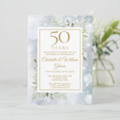 50e Gold Jubileum Snowflakes Greenery Leaves Kaart (Staand voorkant)