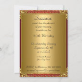 50e Gold Red Birthday Party Kaart (Achterkant)