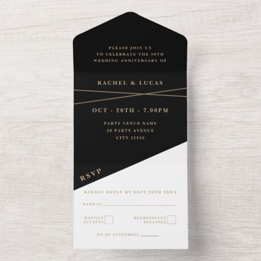 50e Gold Wedding-Jubileum All In One Uitnodiging (Binnen)