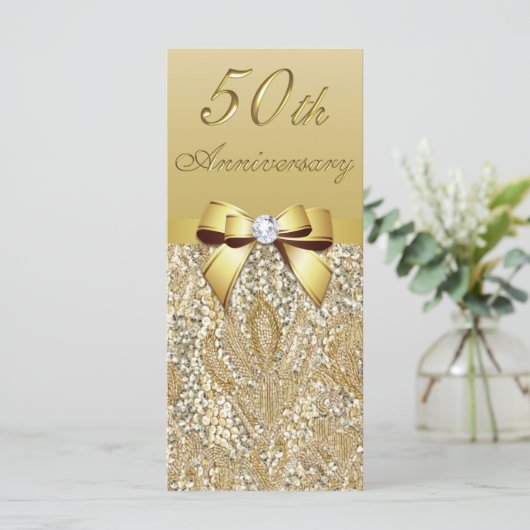 50e Gold Wedding Jubileum Faux Sequins Bow (Staand voorkant)