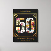 50e Gold Wedding Jubileum Foto Collage Black Canvas Afdruk (Voorkant)