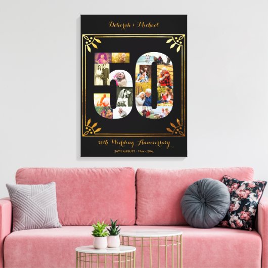 50e Gold Wedding Jubileum Foto Collage Black Canvas Afdruk (Insitu (Woonkamer))