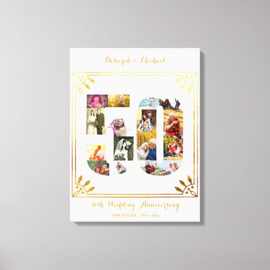 50e Gold Wedding Jubileum Foto Collage White Canvas Afdruk (Voorkant)
