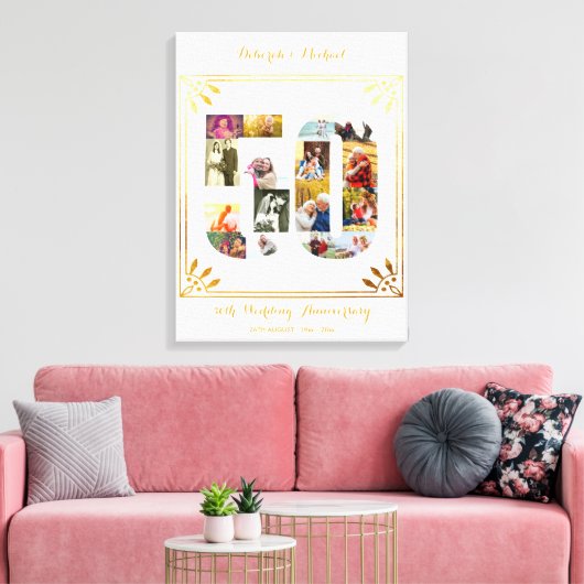 50e Gold Wedding Jubileum Foto Collage White Canvas Afdruk (Insitu (Woonkamer))