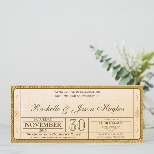 50e Gold Wedding Jubileum Invitation Ticket Kaart (Staand voorkant)