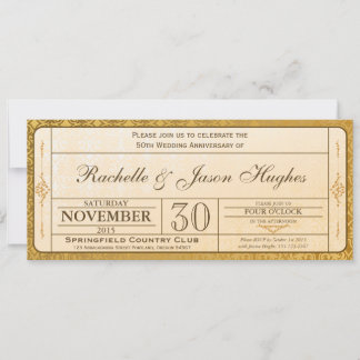 50e Gold Wedding Jubileum Invitation Ticket Kaart
