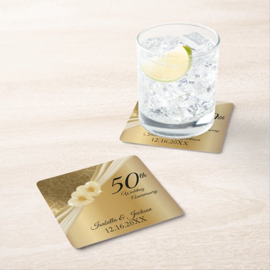 50e 💞 Gold Wedding Jubileum Kartonnen Onderzetters (Insitu)