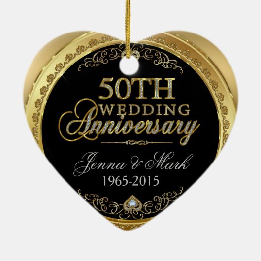 50e Gold Wedding-Jubileum Keramisch Ornament (Achterkant)