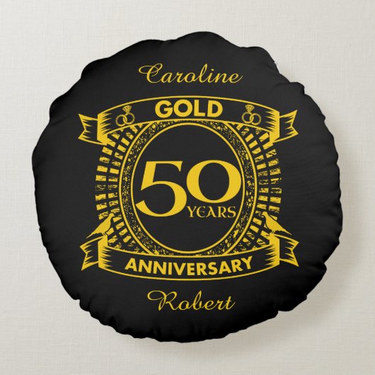 50e Gold Wedding-Jubileum Rond Kussen (Achterkant)