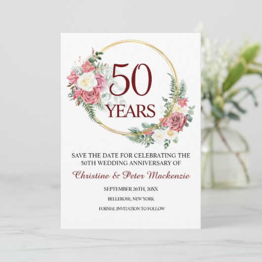 50e Gold Wedding-Jubileum Save The Date (Staand voorkant)