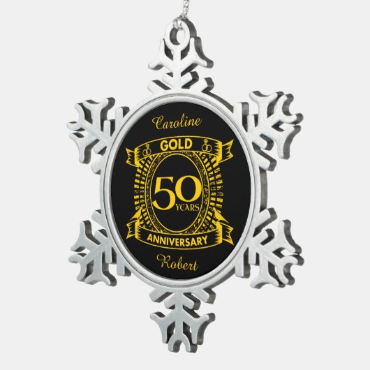 50e Gold Wedding-Jubileum Tin Sneeuwvlok Ornament (Rechts)