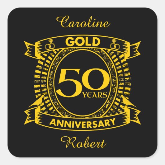 50e Gold Wedding-Jubileum Vierkante Sticker (Voorkant)