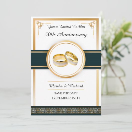 50e Golden Art Deco Jubileum Uitnodigen Save The Date (Staand voorkant)