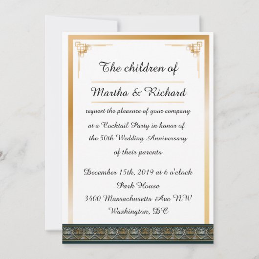 50e Golden Art Deco Jubileum Uitnodigen Save The Date (Achterkant)