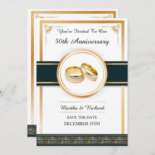 50e Golden Art Deco Jubileum Uitnodigen Save The Date (Voorkant / Achterkant)