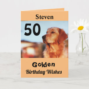 50e Golden Birthday Wishes Cute Retriever Kaart