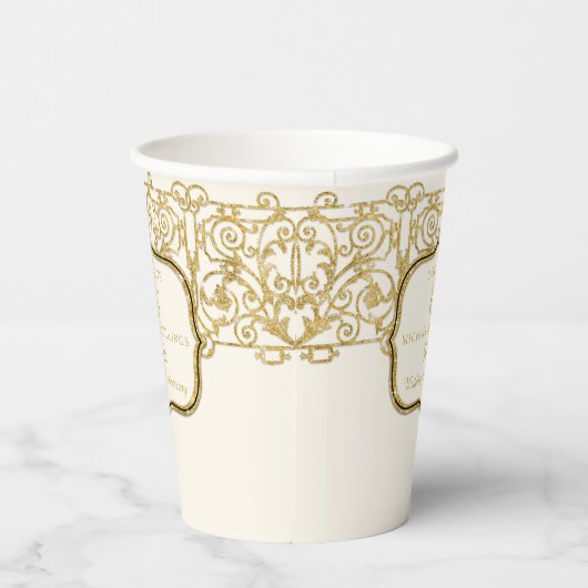 50e Golden Fiftieth Jubileum Gold Glitter  Papieren Bekers (Rechts)