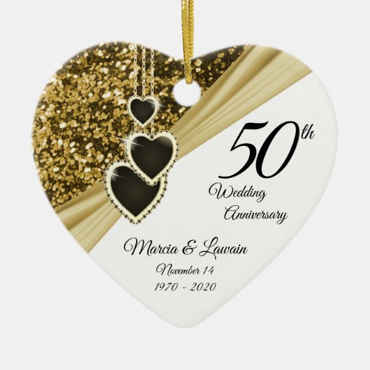50e Golden Glitter-Jubileum - Druk beide zijden af Keramisch Ornament (Voorkant)