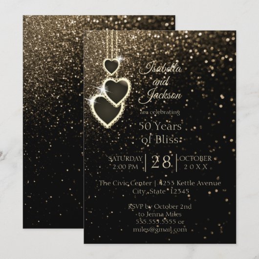 50e Golden Glitter-Jubileum Kaart (Voorkant / Achterkant)