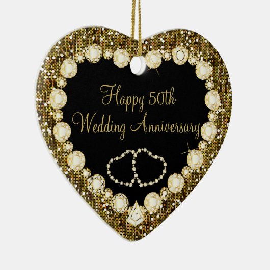 50e Golden Glitter Wedding Jubileum Keramisch Ornament (Rechts)
