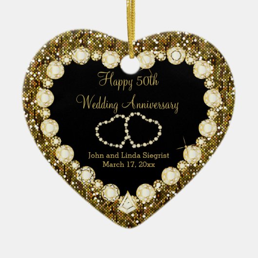 50e Golden Glitter Wedding Jubileum Keramisch Ornament (Voorkant)