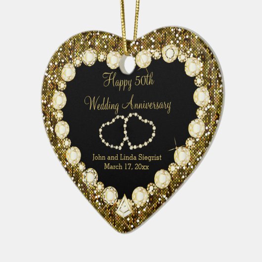 50e Golden Glitter Wedding Jubileum Keramisch Ornament (Links)