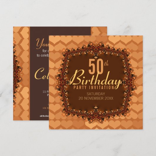 50e Golden Hearts Birthday Party Invitations Kaart (Voorkant / Achterkant)