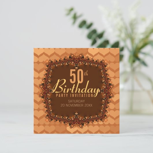 50e Golden Hearts Birthday Party Invitations Kaart (Staand voorkant)