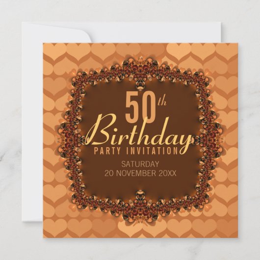 50e Golden Hearts Birthday Party Invitations Kaart (Voorkant)
