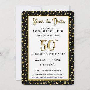 50e Golden Jubileum Celebration Confetti Black Save The Date