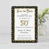 50e Golden Jubileum Celebration Confetti Black Save The Date (Staand voorkant)