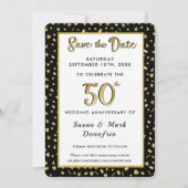50e Golden Jubileum Celebration Confetti Black Save The Date (Voorkant)