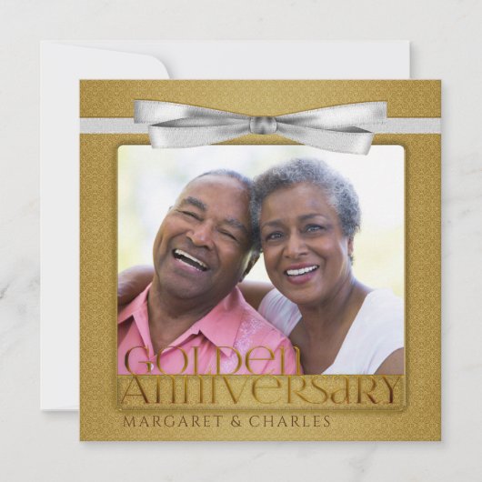 50e Golden Jubileum Damask Fotouitnodiging Kaart (Voorkant)