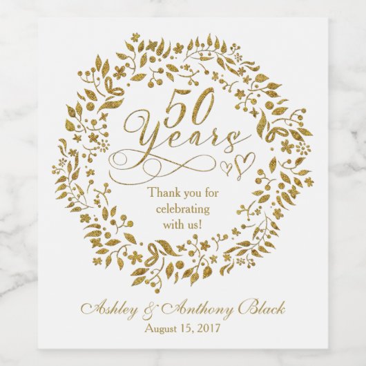 50e Golden Jubileum gepersonaliseerd Wijn Etiket (Enkel label)
