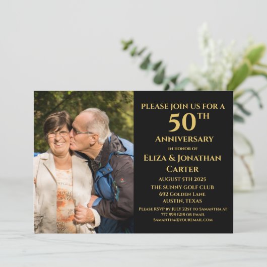 50e Golden Jubileum Gold Black Glitter Kaart (Staand voorkant)