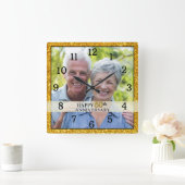 50e Golden Jubileum Gold Glitter Lijst Foto Vierkante Klok (Huis)
