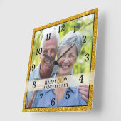 50e Golden Jubileum Gold Glitter Lijst Foto Vierkante Klok (Hoek)