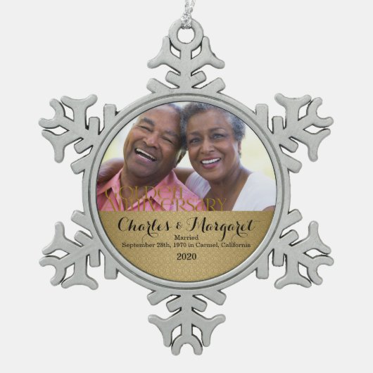 50e Golden Jubileum met namen Tin Sneeuwvlok Ornament (Voorkant)