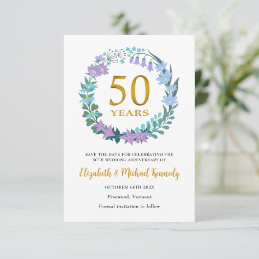 50e Golden Jubileum Save the Date Kaart (Staand voorkant)