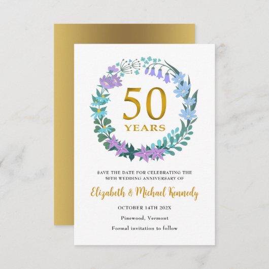 50e Golden Jubileum Save the Date Kaart (Voorkant / Achterkant)