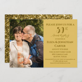 50e Golden Jubileum Surprise Party Glitter Kaart