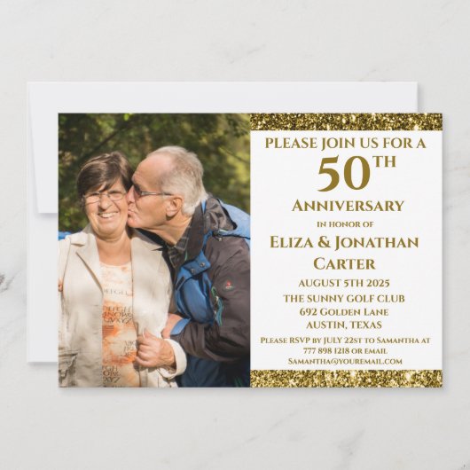 50e Golden Jubileum Surprise Party Glitter Kaart (Voorkant)