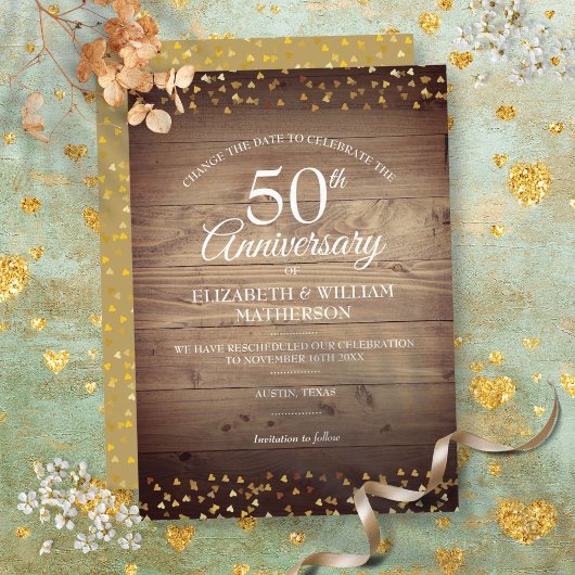 50e Golden Jubileum Verander de Datum Rustic Kaart