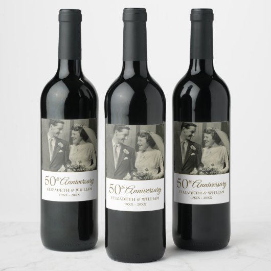 50e Golden Jubileum Wedding Foto Wijn Etiket (Flessen)