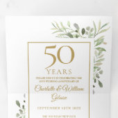 50e Golden Jubileum Wedding Greenery Floral Drieluik Uitnodiging (Binnenzijde eerst)