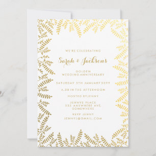 50e Golden Jubileum White Gold Foil Leaves Kaart