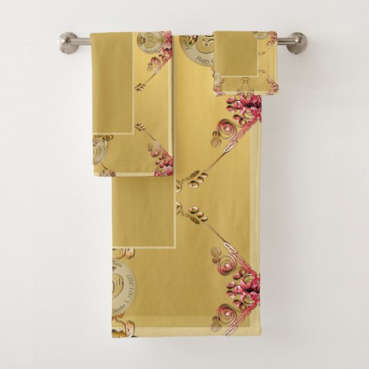 50e Golden Ochre Wedding Jubileum Badhanddoek Bad Handdoek (Insitu)