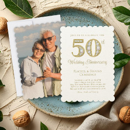 50e Golden Photo Wedding Jubileum Party Kaart