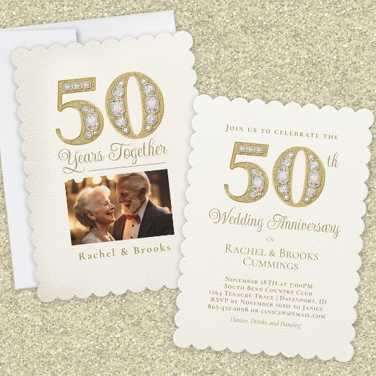 50e Golden Photo Wedding Jubileum Party Kaart