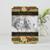 50e Golden Photo Wedding Jubileum Party Roos Kaart (Staand voorkant)
